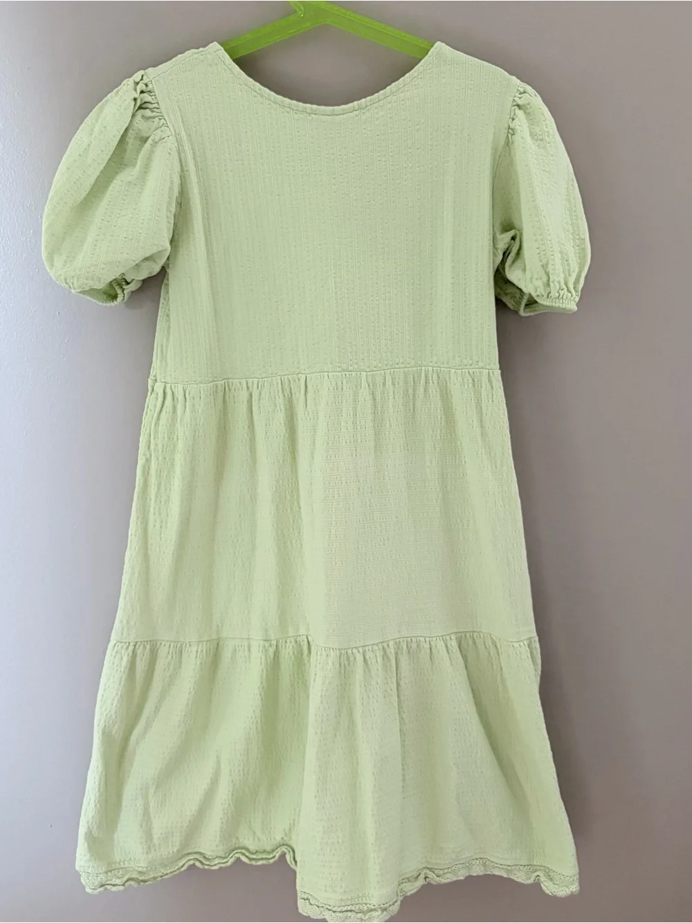 Zara Girls Puff Sleeve Textured Tiered Dress Light Green Size 9/134